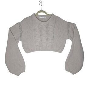 Altar‎ State Cropped Cable Knit Sweater Balloon Sleeve Light Beige W's M Warm